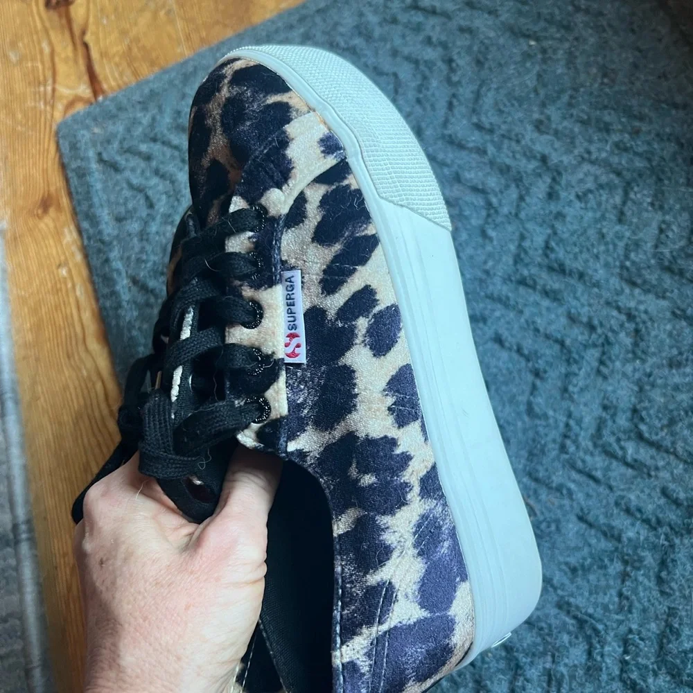 Superga leopard print textured platform sneakers 36